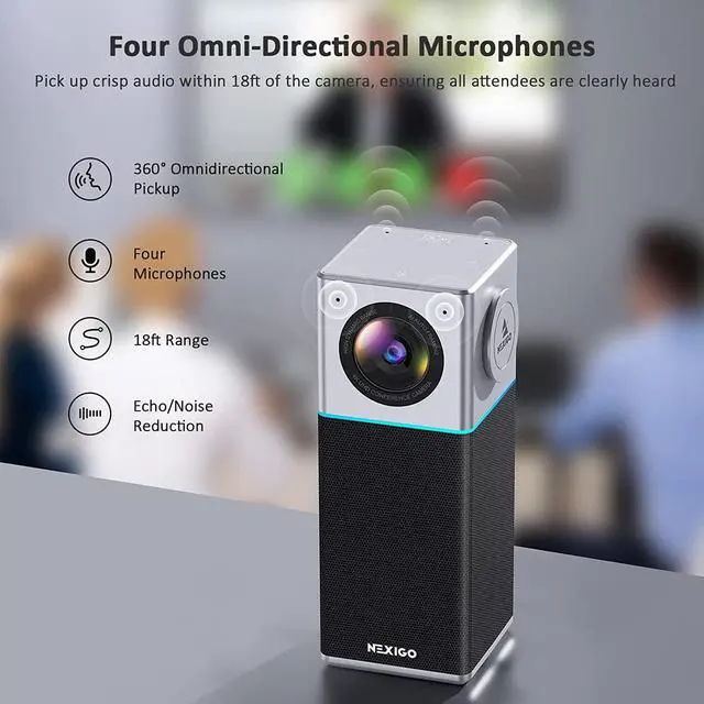 Alt view image 4 of 7 - NexiGo N3000 4K Portable Video Conference Camera, Zoom Certified, AI Webcam with Speaker and Microphone, Auto-Framing, Noise Cancellation, 4-Mic Array, 48kHz, Video Audio System for Zoom/Teams/Webex