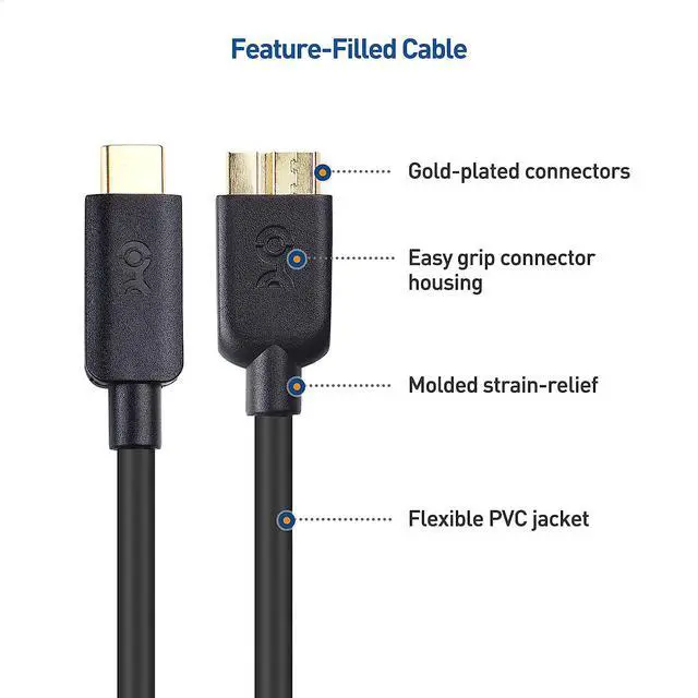 Alt view image 5 of 7 - Cable Matters USB C to Micro USB 3.0 Cable 3.3 ft with 10 Gbps Data Transfer (USB C to Micro B 3.0, USB C Hard Drive Cable) in Black