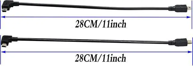 Alt view image 2 of 6 - z (2-Pack) USB 2.0 Mini B Male Extender Cable, 90 Degree Right & Left Angled USB 2.0 Mini B Male to Male Extension Cable Data Sync and Charging Cable for Laptop & Tablet & Mobile Phone (28CM)