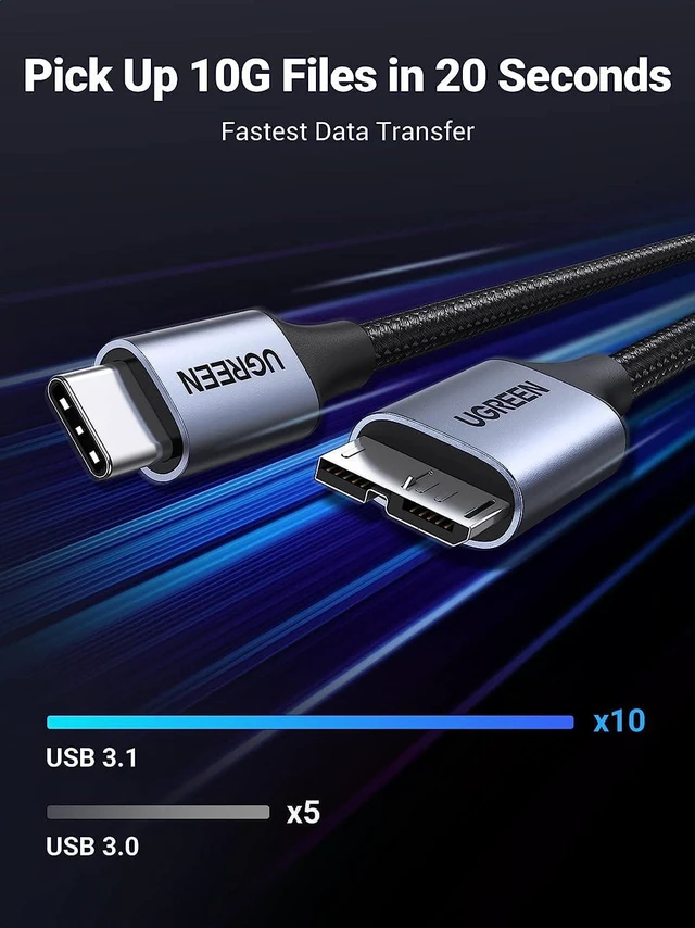 Alt view image 4 of 7 - UGREEN 10 Gbps Micro B to USB C Hard Drive Cables+USB to USB C Adapter 3Pack