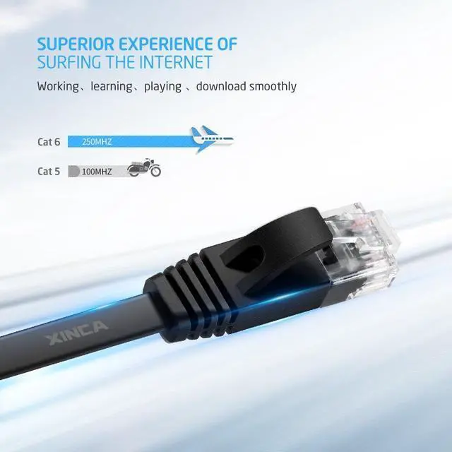 Alt view image 7 of 7 - Cat6 Ethernet Cable 50 ft Black Gigabit Flat Network LAN Cable with 25 pcs Cable Clips Snagless Rj45 Connectors for Computer/Modem/Router/X-Box Faster Than Cat5e/Cat5 - X