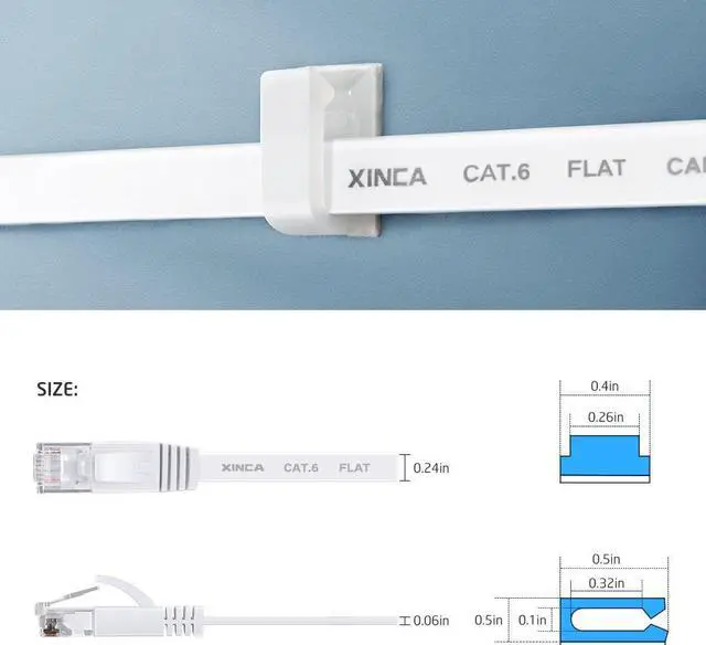 Alt view image 4 of 7 - Cat6 Ethernet Cable 50 ft White Gigabit Flat Network LAN Cable with 25 pcs Cable Clips Snagless Rj45 Connectors for Computer/Modem/Router/X-Box Faster Than Cat5e/Cat5 - X