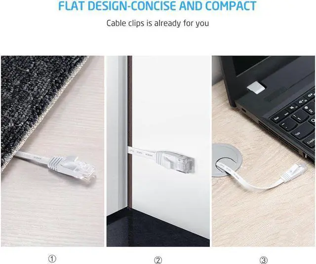 Alt view image 6 of 7 - Cat6 Ethernet Cable 50 ft White Gigabit Flat Network LAN Cable with 25 pcs Cable Clips Snagless Rj45 Connectors for Computer/Modem/Router/X-Box Faster Than Cat5e/Cat5 - X