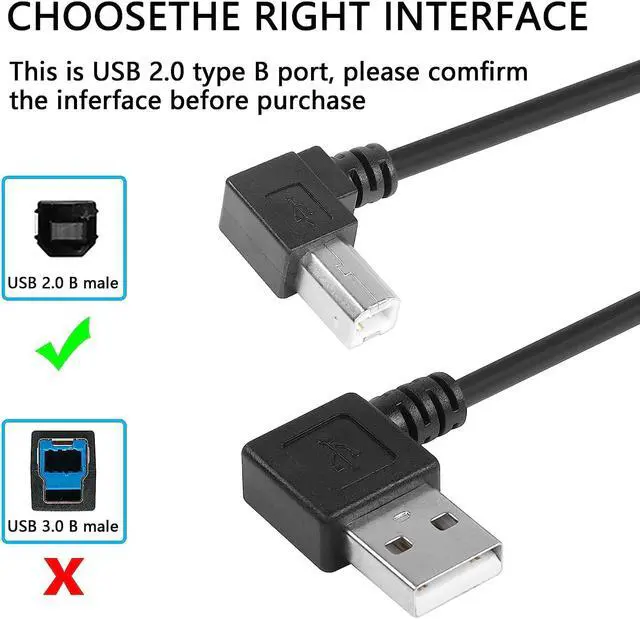 Alt view image 2 of 6 - 90 Degree USB 2.0 Type A to B Cable, 1ft Left Angle Right Angle Printer Scanner Cable