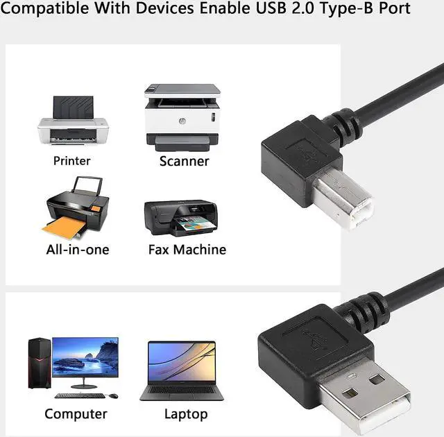 Alt view image 3 of 6 - 90 Degree USB 2.0 Type A to B Cable, 1ft Left Angle Right Angle Printer Scanner Cable