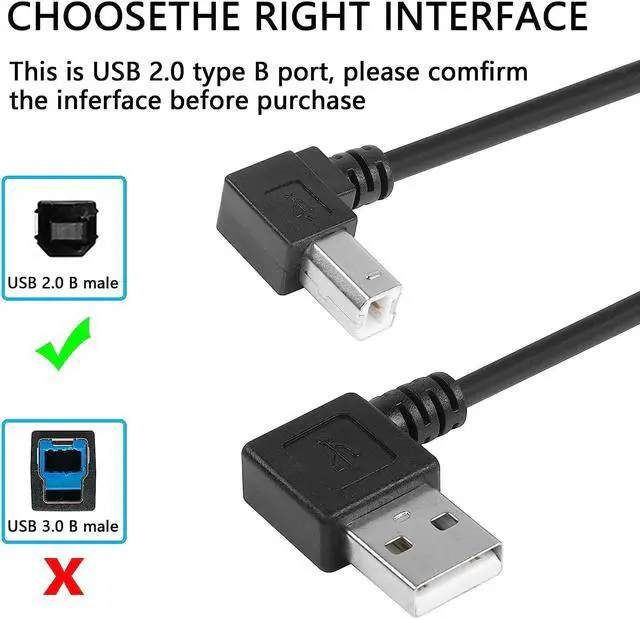 Alt view image 2 of 6 - 90 Degree USB A to B Cable, 1ft Left Angle USB 2.0 Type A Male to Up Angle USB 2.0 Type B Male Scanner Cable