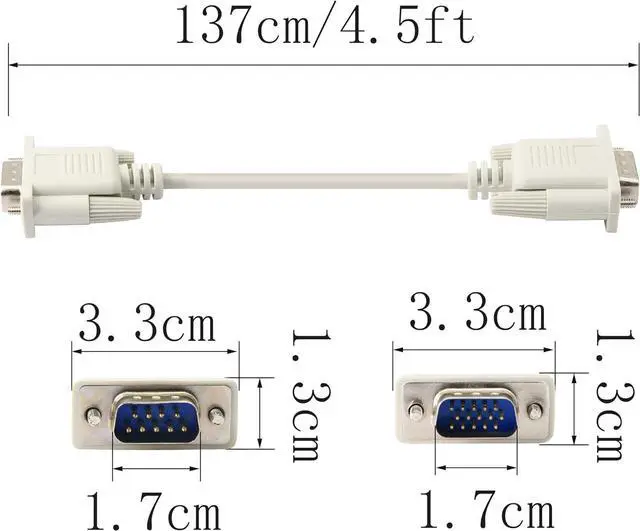 Alt view image 5 of 7 - PNGKNYOCN 4.5 Feet DB 9 Pin Male to VGA 15 Pin Male Adapter Cable, RS232 to VGA Conversion Cable, YOUCHENG for Computer,Printers, Scanners