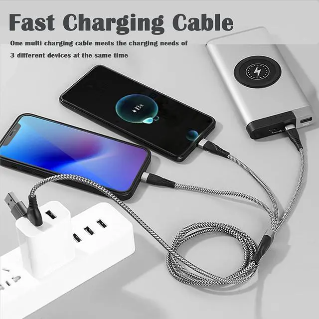 Alt view image 2 of 7 - Multi Charging Cable (2Pack 4FT) 6 in 1 USB A/C Charger Cable Nylon Braided Multiple USB Cable Universal Charging Cord with Type-C Micro USB and IP Port for Cell Phones Tablets and More