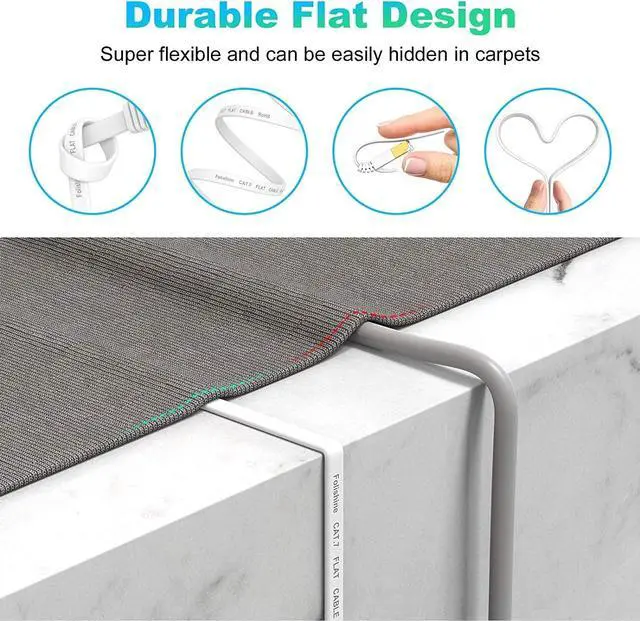 Alt view image 4 of 7 - Cat 7 Ethernet Cable 100 ft High Speed, Flat Internet Network LAN Wire, Long Shielded Patch Cord for Modem, Switch, Router, Xbox, Faster Than Cat5e/Cat5/Cat6/Cat6e,  100 feet, Free Cable Clips