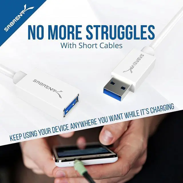 Alt view image 5 of 7 - S USB Extension Cable 10 Ft, USB 3.0 Type A Male to Female Extender Cord, Fast Data syncing & Transfer UP to 5 Gbps for Xbox, Playstation, Keyboard, Camera, Printer Hard Drive [White] (CB-301W)