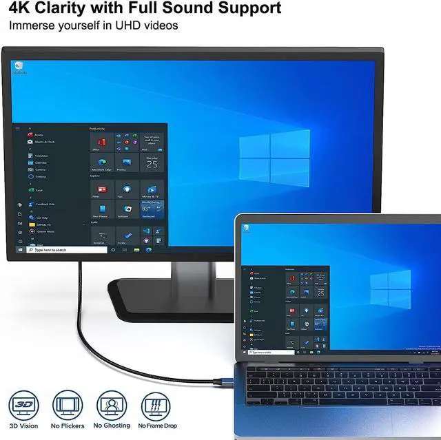 Alt view image 2 of 7 - USB-C to DisplayPort 6 Feet Cable(4K@60Hz 2K@144Hz) USB Type-C to DisplayPort Cable [Thunderbolt 3/4 Compatible] with iPhone 15 Pro/Max MacBook Pro/Air 2023 iPad Pro iMac S23 XPS 17
