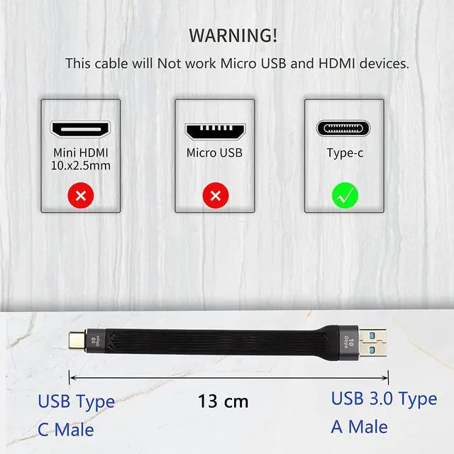 Alt view image 6 of 7 - C 10Gbps Short USB Type C Cable,5inch USB A 3.0 Male to USB C 3.1 Male Cable,USB C 3.1 3A Fast Charging FPC Flat Cable Compatible with Power Bank, Car Charger,Phone(c-a)