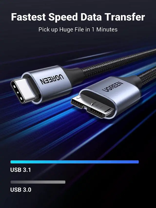 Alt view image 3 of 7 - U USB 3.1 Micro B Cable USB C to Micro B Data Sync and Charging Cord, Compatible with External Hard Drives, Expansion Portable, WD Elements Drive, WD My Passport Portable, Galaxy S5, 10ft