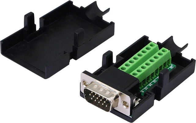 Alt view image 2 of 7 - SinLoon VGA DB15 Solderless Connector 3+9 D-SUB 15 Pin VGA 3 Row Breakout Board Adaptor with Case+Screwdriver(2-Pack Male)
