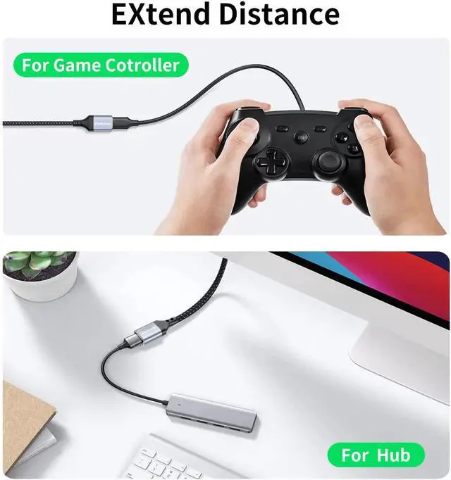 Alt view image 4 of 7 - USB Extension Cable, (2Pack 3.3/10ft) Braided USB 3.0 A Male to Female 5Gbps High Data Transfer USB Extender Cord Compatible for Printer, Scanner, Keyboard, Oculus Rift,Hard Drive,Card Reader,Camera