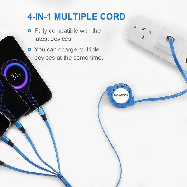 Alt view image 7 of 7 - Multi Charging Cable 4A 2Pack 3.3Ft Retractable Fast Charger Cable 4 in 1 Multi Charging Cord USB Cable with Phone/Type C/Micro USB Ports for Cell Phones/Tablets/ Galaxy/PS & More