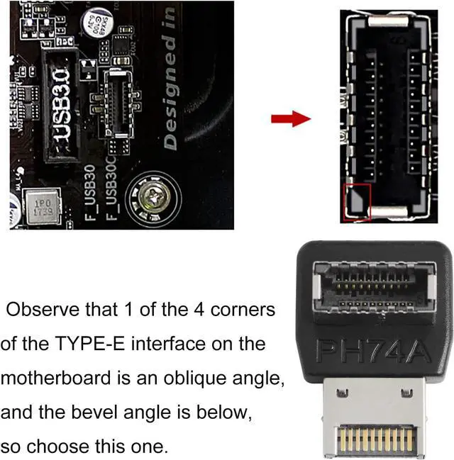 Alt view image 2 of 6 - Right Angle USB Type E Adapter USB3.1 Type E Header Converter 90 Degree Steering Elbow for Computer Motherboard (PH74A)