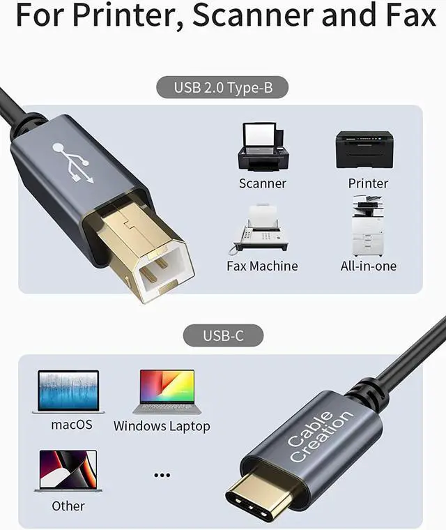 Alt view image 4 of 7 - Printer Cable USB C to B 15FT, CableCreation USB B to C Printer Cable Scanner Cable for HP Brother MIDI Cable for Yamaha Casio Digital Piano MIDI Controller Electric Keyboard 4.5M Black