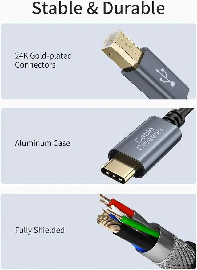Alt view image 7 of 7 - Printer Cable USB C to B 15FT, CableCreation USB B to C Printer Cable Scanner Cable for HP Brother MIDI Cable for Yamaha Casio Digital Piano MIDI Controller Electric Keyboard 4.5M Black