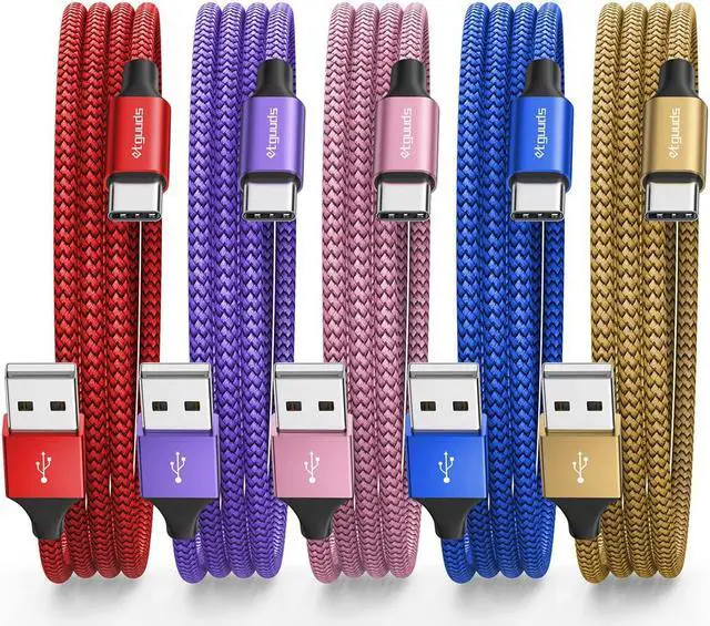 Main image of etguuds Color USB C Cable 6ft, 5-Pack USB to USB C Cable 3A Fast Charging Type C Cable Braided Data Cord for Samsung Galaxy S23 S22 S21 S20 S10 A23 Note 10 20, Tab A8 A7 S6 S7, Pixel LG Moto