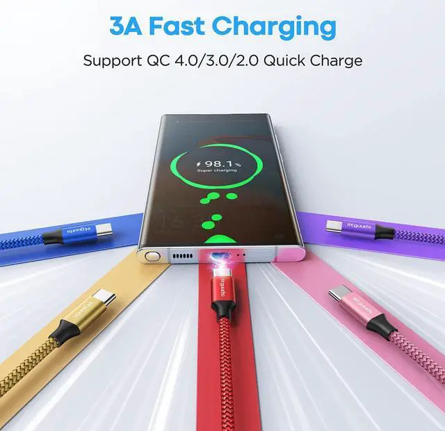 Alt view image 2 of 7 - etguuds Color USB C Cable 6ft, 5-Pack USB to USB C Cable 3A Fast Charging Type C Cable Braided Data Cord for Samsung Galaxy S23 S22 S21 S20 S10 A23 Note 10 20, Tab A8 A7 S6 S7, Pixel LG Moto