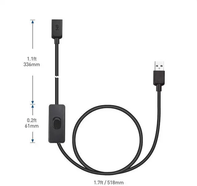 Alt view image 7 of 7 - Cable Matters 2 Pack USB On Off Switch 3 ft Support Data and Power, Short USB Extension Cable with On Off Switch (USB Power Switch)