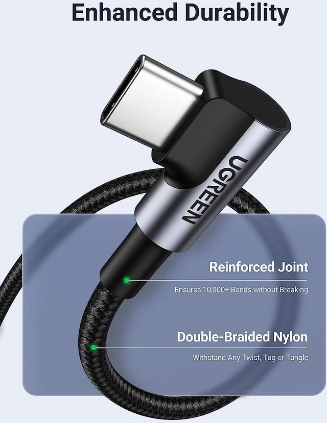 Alt view image 7 of 7 - UGREEN USB C to USB C Cable 100W, Right Angle USB Type C Charging Cable 90 Degree PD Fast Charging Cord for iPhone 15 Pro, MacBook Pro Air, iPad Pro, XPS 17, Galaxy S24, PS5 Controller, 6 Feet