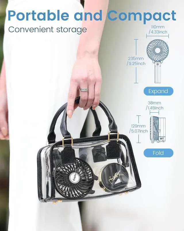 Alt view image 5 of 7 - Handheld Fan, EasyAcc Personal Fan Powefull Portable Fan with 3 Speeds [LIFETIME SERVICE] 6 Blades 180° Foldable MINI USB Fan Desk Fan Small Table Rechargeable Fan for Travel Camping Outdoors - Black