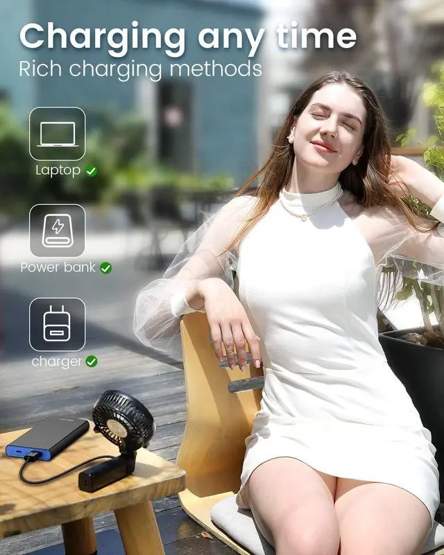 Alt view image 4 of 7 - Handheld Fan, EasyAcc Personal Fan Powefull Portable Fan with 3 Speeds [LIFETIME SERVICE] 6 Blades 180° Foldable MINI USB Fan Desk Fan Small Table Rechargeable Fan for Travel Camping Outdoors - Black