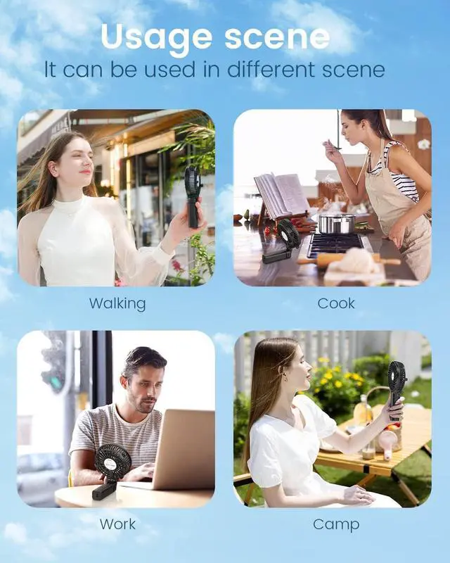 Alt view image 6 of 7 - Handheld Fan, EasyAcc Personal Fan Powefull Portable Fan with 3 Speeds [LIFETIME SERVICE] 6 Blades 180° Foldable MINI USB Fan Desk Fan Small Table Rechargeable Fan for Travel Camping Outdoors - Black