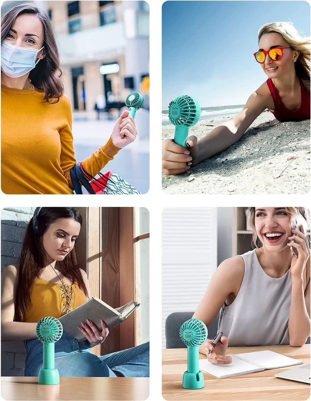 Alt view image 7 of 7 - Gaiatop Mini Portable Fan, Powerful Handheld Fan, Cute Design 3 Speed Personal Small Desk Fan with Base, Lightweight Makeup USB Rechargeable Fan for Stylish Girl Women Travel Indoor Outdoor Green