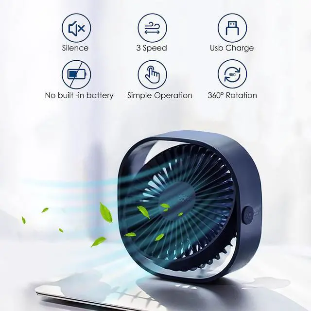 Alt view image 2 of 7 - Simpeak USB Fan, Portable Small Desk Fan Quiet (No Battery), 3 Speed 360° Adjustable Mini Table Fan USB, Personal Fan for Home Office Bedroom, Dark Blue