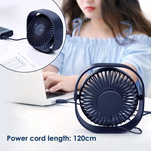 Alt view image 3 of 7 - Simpeak USB Fan, Portable Small Desk Fan Quiet (No Battery), 3 Speed 360° Adjustable Mini Table Fan USB, Personal Fan for Home Office Bedroom, Dark Blue