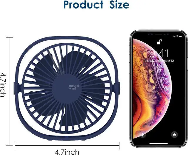 Alt view image 6 of 7 - Simpeak USB Fan, Portable Small Desk Fan Quiet (No Battery), 3 Speed 360° Adjustable Mini Table Fan USB, Personal Fan for Home Office Bedroom, Dark Blue
