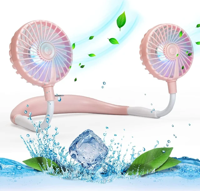 Main image of VAGAU Portable Cooling Neck Fan, Rechargeable USB Personal Neck Fan with Colorful LED lights, 360° Rotation, Wearable Neck Fan Air Conditioner for Office Travel Sport, 3 Adjustable Speeds (Pink)