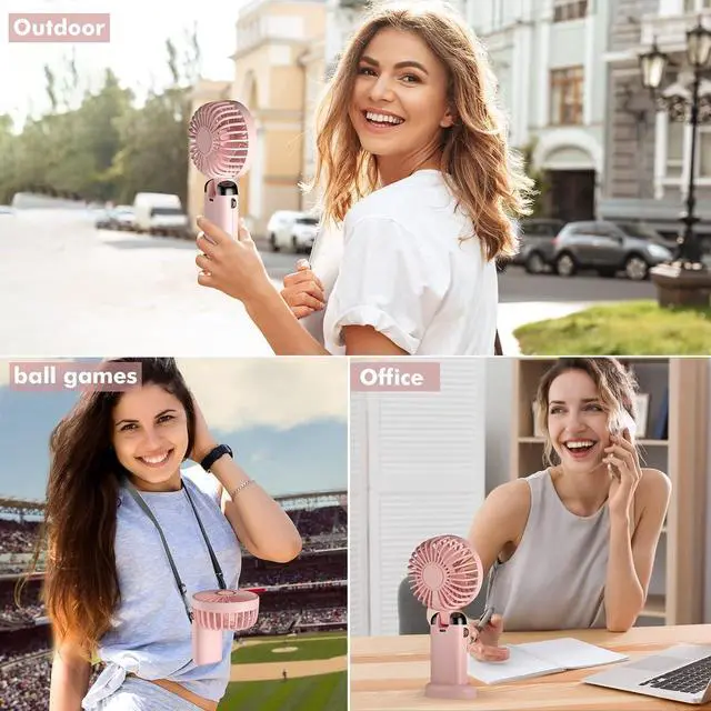 Alt view image 7 of 7 - Rafada Handheld Fan, Mini Portable Fan USB Rechargeable, Small Pocket Fan 5 Speeds with Lanyard and Base, Built-in 4200mAh Battery USB Desk Fan Foldable for Office, Outdoor, Home, School (Pink)