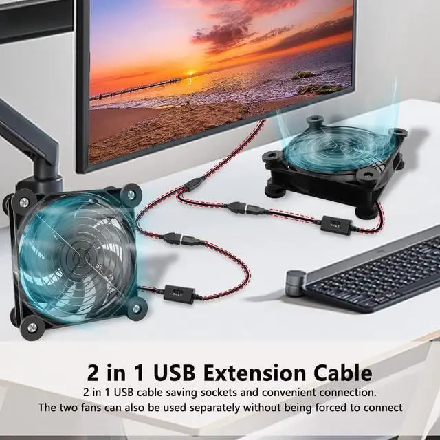 Alt view image 2 of 6 - N 2Pack Quiet 120mm USB Fan Dual-Ball Bearings, USB Fan 5V, with L/M/H 3-Degree Speed Controller High Airflow Cooling Fan for Router Modem Receiver DVR Playstation Xbox TV Box