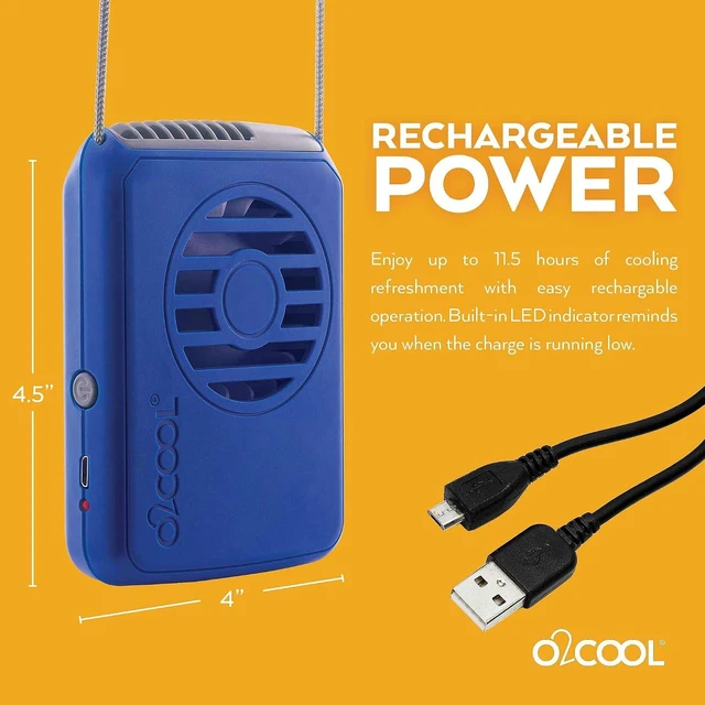 Alt view image 4 of 7 - O2COOL Personal Travel Rechargeable Battery Powered Neck Cooling Fan, Single Pack (Dark Blue)