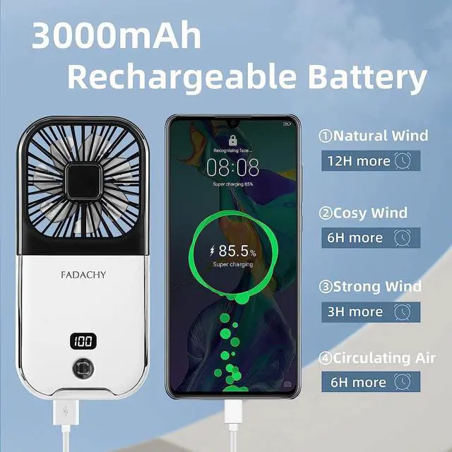 Alt view image 4 of 6 - Mini Handheld Fan - USB Rechargeable 3000mAh Battery Operated, Personal Fan for Outdoor, Indoor, Travel, Camping, Office