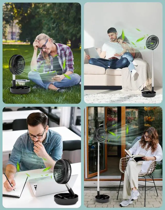 Alt view image 7 of 7 - Primevolve Portable Oscillating Standing Fan,Rechargeable Battery Operated USB Floor Table Desk Fan with Remote, CampingTravel Fans Black 7.7"