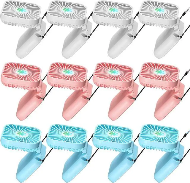 Main image of Hortsun 12 Pcs Portable Handheld Fan Bulk Mini Personal Neck Fan USB Rechargeable Small Foldable Cooling Gifts for Summer Travel Concerts Cruise Wedding Outdoor Party(Blue, Pink, White)