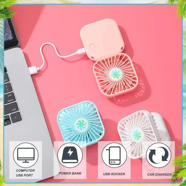 Alt view image 5 of 6 - Hortsun 12 Pcs Portable Handheld Fan Bulk Mini Personal Neck Fan USB Rechargeable Small Foldable Cooling Gifts for Summer Travel Concerts Cruise Wedding Outdoor Party(Blue, Pink, White)