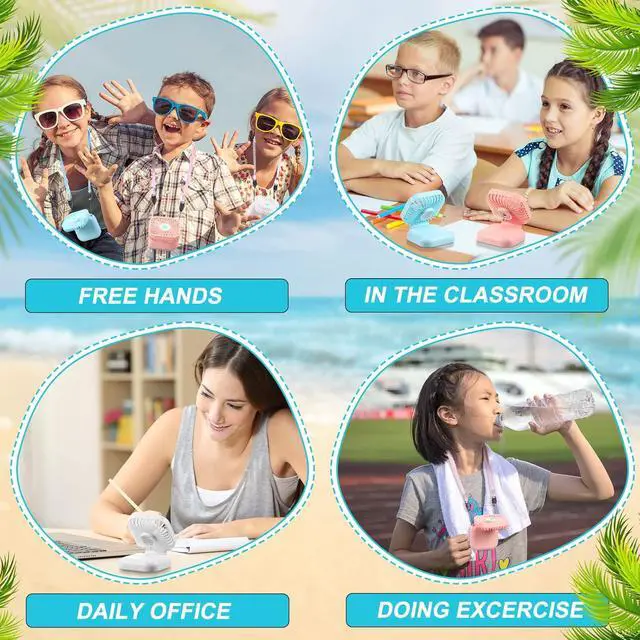 Alt view image 4 of 6 - Hortsun 12 Pcs Portable Handheld Fan Bulk Mini Personal Neck Fan USB Rechargeable Small Foldable Cooling Gifts for Summer Travel Concerts Cruise Wedding Outdoor Party(Blue, Pink, White)
