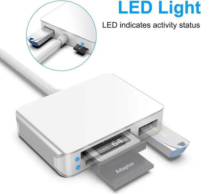 Alt view image 6 of 7 - SD Card Reader 5 in 1, USB 3.0 Hub for 2 USB 3.0, 4 Memory Card, Multi-Card Reader Adapter 5Gbps Read Write Simultaneously for XQD, Micro SD, TF, SDHC, SDXC, MMC, Micro SDXC, Micro SDHC