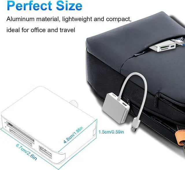 Alt view image 7 of 7 - SD Card Reader 5 in 1, USB 3.0 Hub for 2 USB 3.0, 4 Memory Card, Multi-Card Reader Adapter 5Gbps Read Write Simultaneously for XQD, Micro SD, TF, SDHC, SDXC, MMC, Micro SDXC, Micro SDHC