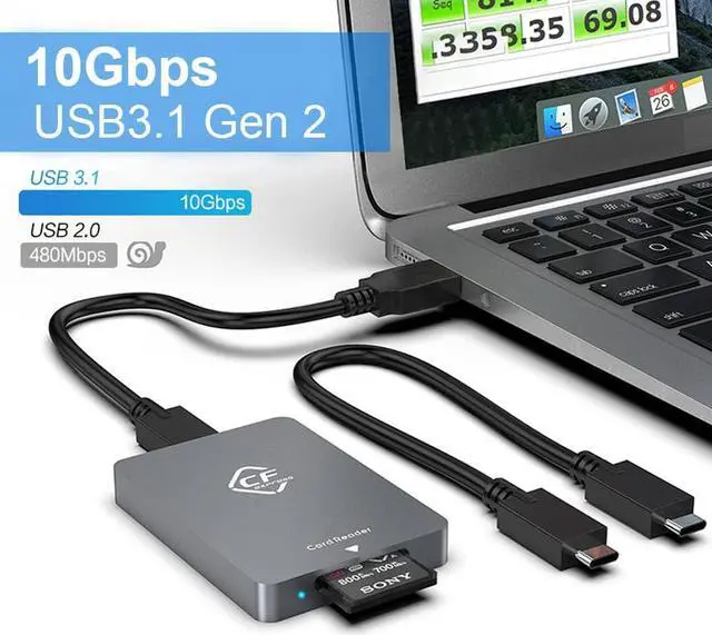Alt view image 3 of 7 - CFexpress Type A Card Reader, 10Gbps Type A CFexpress Card Reader Adapter USB C to USB C/USB A Memory Card Reader with USB3.1 Gen2 Transfer Speed, Compatible with Windows/Mac/Linux/Android