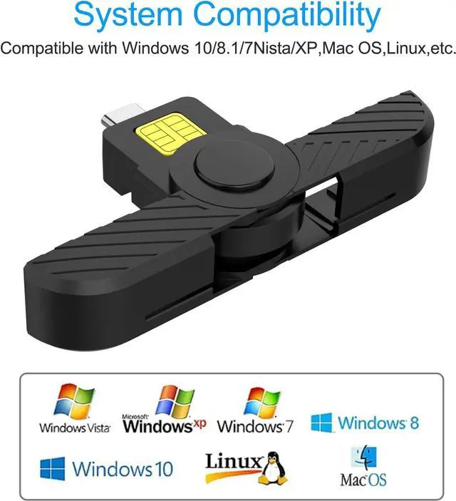 Alt view image 6 of 6 - USB C DOD Military USB Common Access CAC Smart Card Reader and ID CAC Card Reader,Compatible with Mac Os, Windows,Linux(Mini Foldable and Portable Type C) New