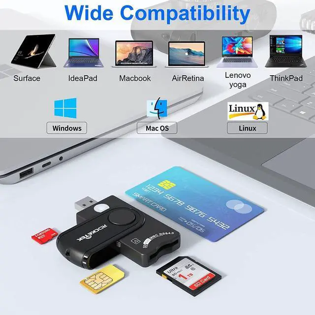 Alt view image 5 of 7 - CAC Reader DOD Military USB Common Access CAC Smart Card Reader,SDHC/SDXC/SD & Micro SD Memory Card Reader for SIM and MMC RS & 4.0, Compatible with Windows, Linux/Unix, MacOS