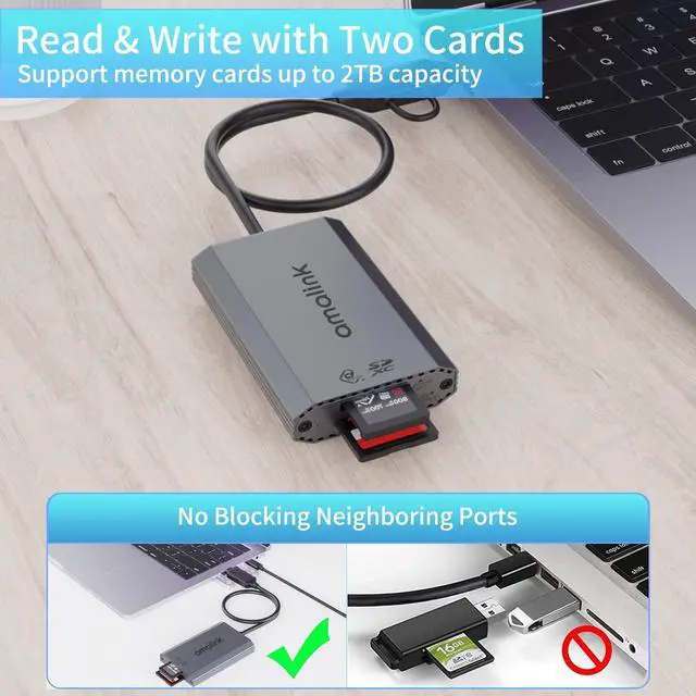 Alt view image 4 of 7 - CFexpress Type A &SD UHS-II USB3.2 GEN2 Card Reader, amalink Dual Slot CFexpress Type A Memory Card Reader Adapter. with USB A/USB C connectors.Support CFexpress Type A and SD4.0 UHS-II Memory Cards