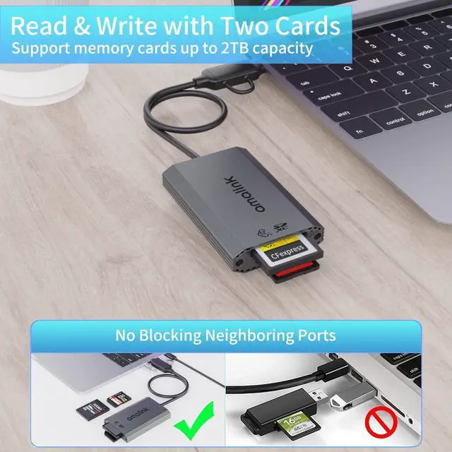 Alt view image 4 of 7 - CFexpress Type B/SD USB3.2 GEN 2 Card Reader, amalink Dual Slot CFexpress Type B Memory Card Reader Adapter with USB A/USB C connectors.Support CFexpress Type B SD4.0 UHS-II Memory Cards
